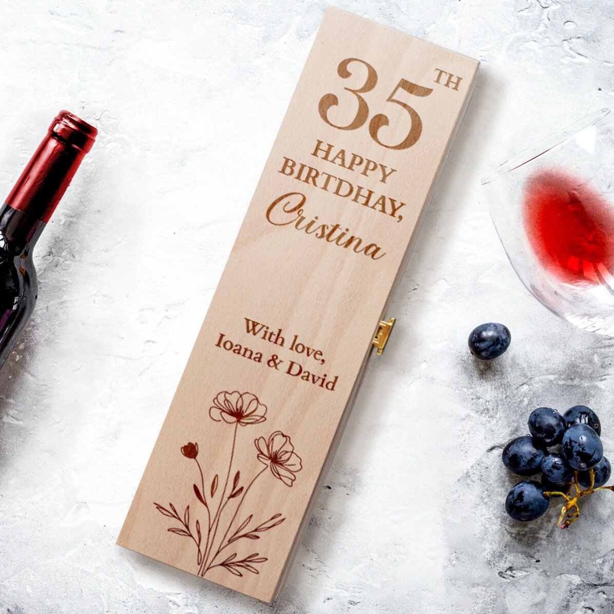 Cutie de vin personalizată cu text pentru ea 