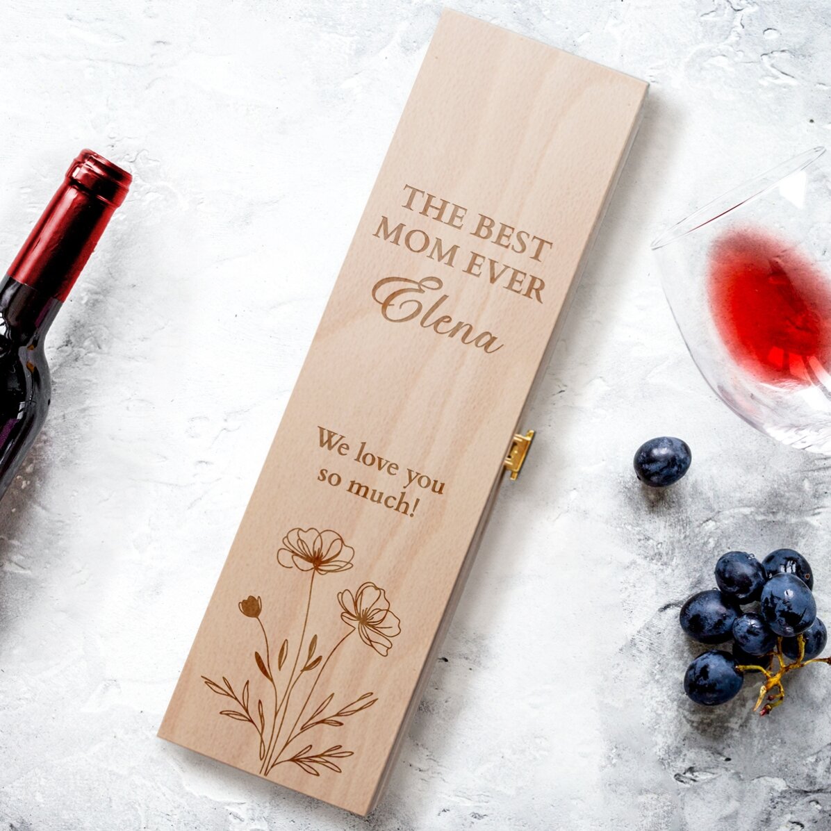 Cutie de vin personalizată cu text pentru ea 
