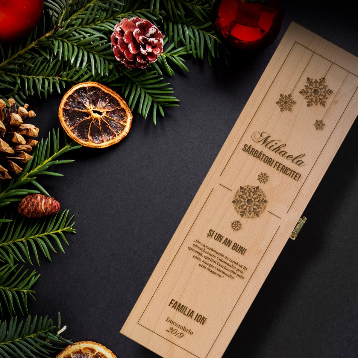 Cutie de vin personalizată - Fulg de Nea