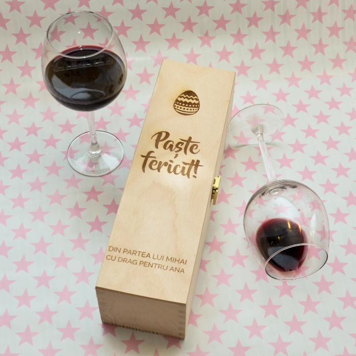 Cutie de vin personalizată - Paște fericit