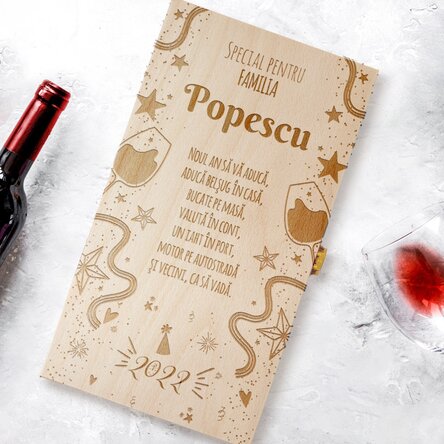 Cutie de vin personalizată pentru două sticle cu mesaj - Anul nou