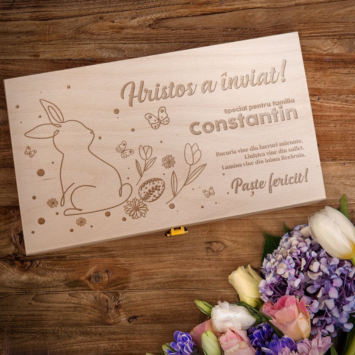 Cutie de vin personalizată pentru două sticle cu text - Hristos a înviat!