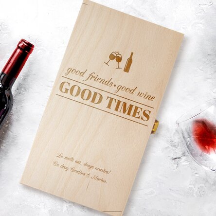 Cutie de vin personalizată pentru două sticle - Good Friends, Good Wine, Good Times