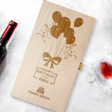 Cutie de vin personalizată pentru două sticle - Happy Birthday
