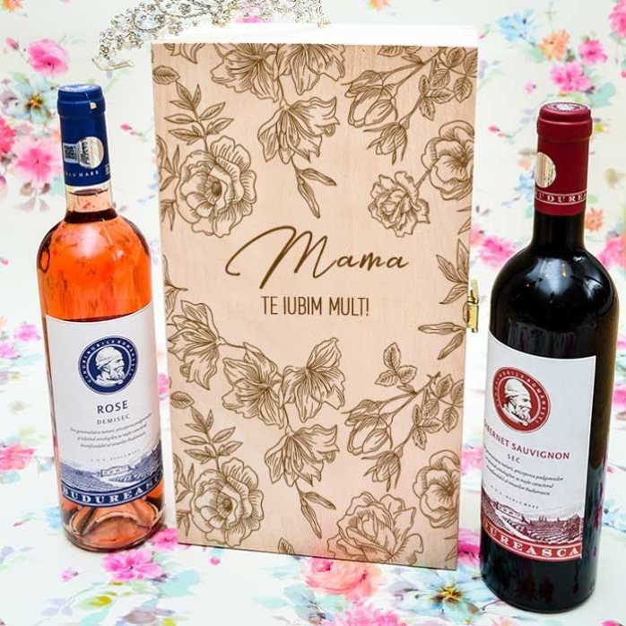Cutie de vin personalizată pentru două sticle - Mama