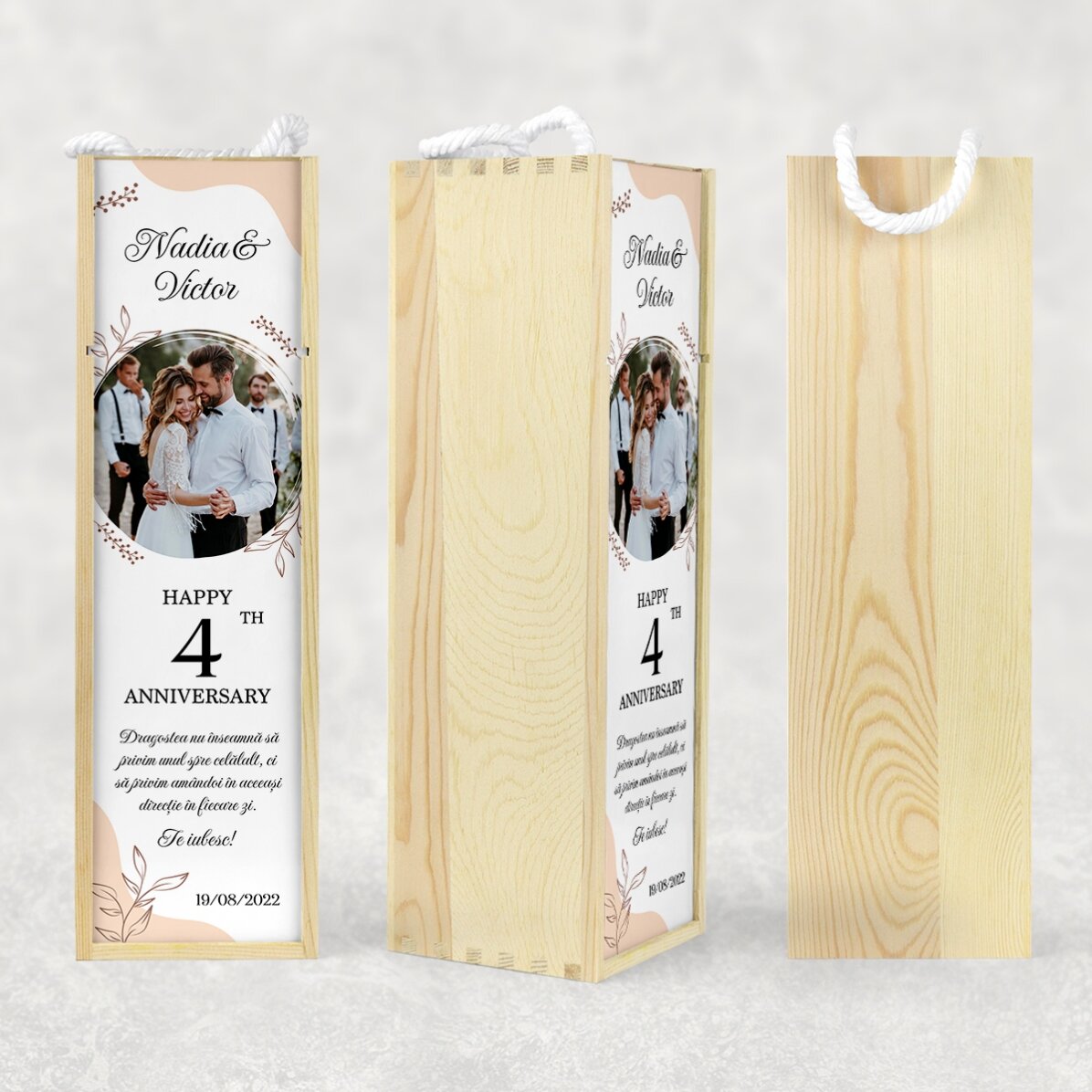 Cutie de vin personalizată cu poză și text - Aniversare relație