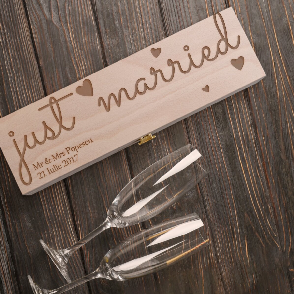 Cutie de vin spumant personalizată - Just married