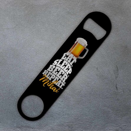 Desfăcător de bere personalizat cu text - Eat. Sleep. Beer. Repeat