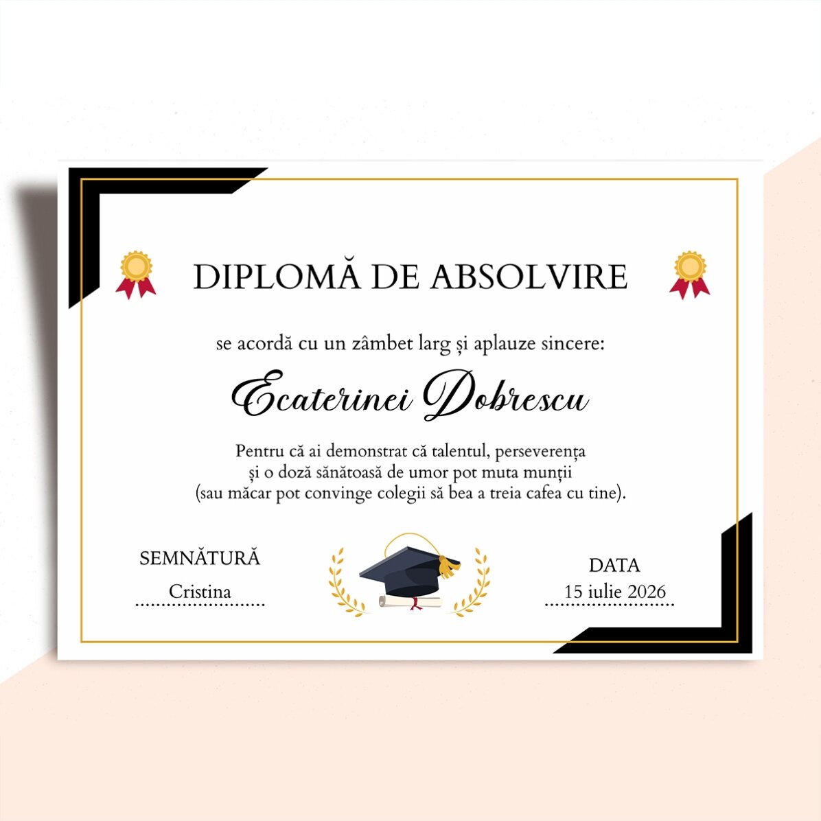Diplomă personalizată cu text - Absolvire