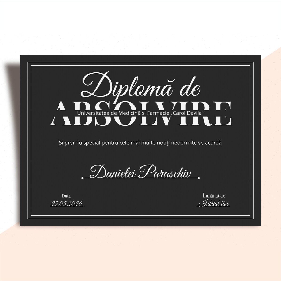 Diplomă personalizată cu text - Diplomă de absolvire