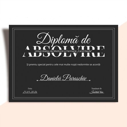 Diplomă personalizată cu text - Diplomă de absolvire