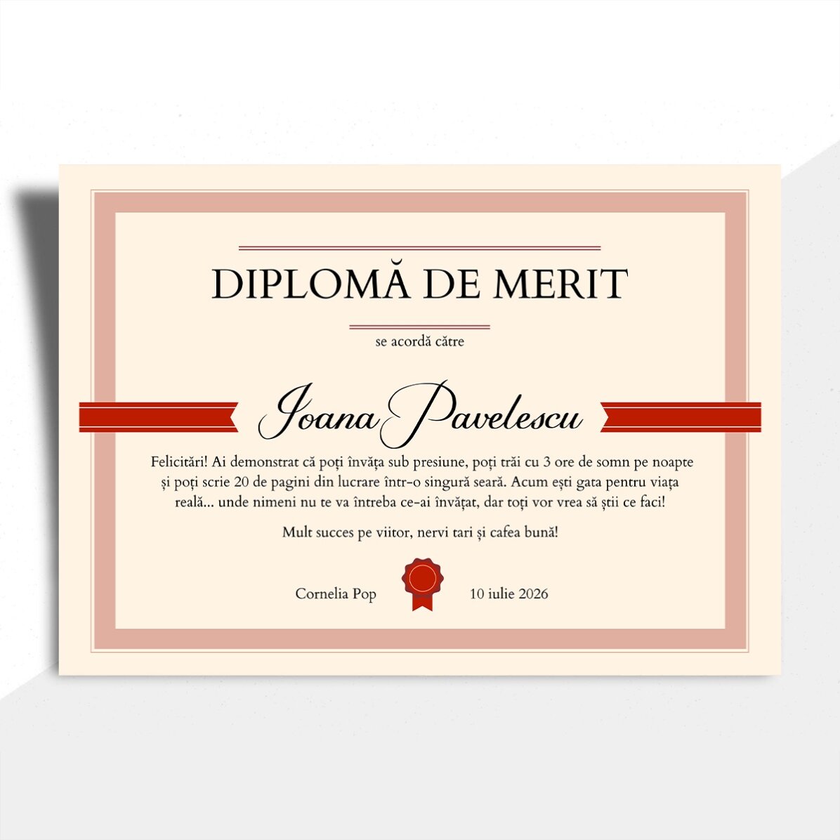 Diplomă personalizată cu text - Diplomă de merit