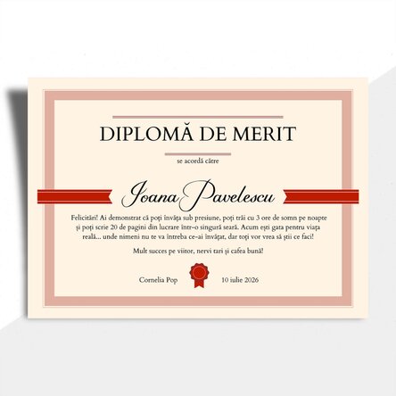 Diplomă personalizată cu text - Diplomă de merit