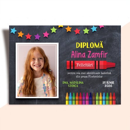Diplomă personalizată cu text și poză pentru cei mici 