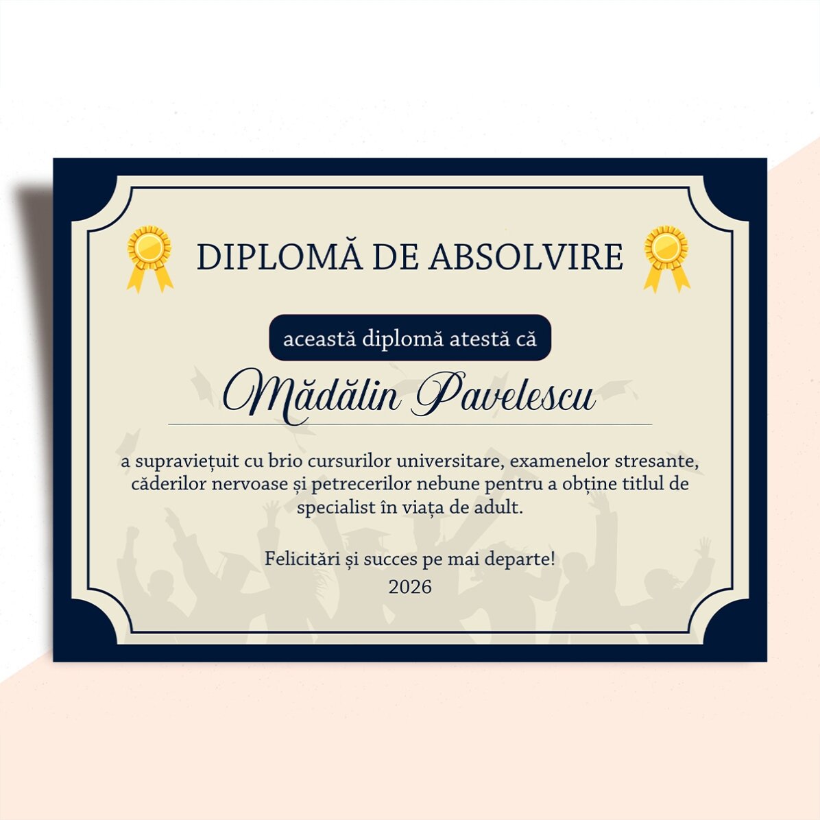 Diplomă personalizată cu text - Viață de adult