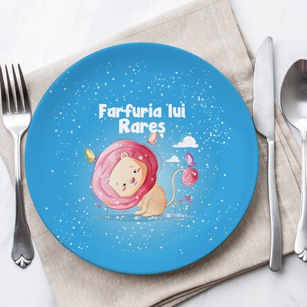 Farfurie albastră personalizată cu text