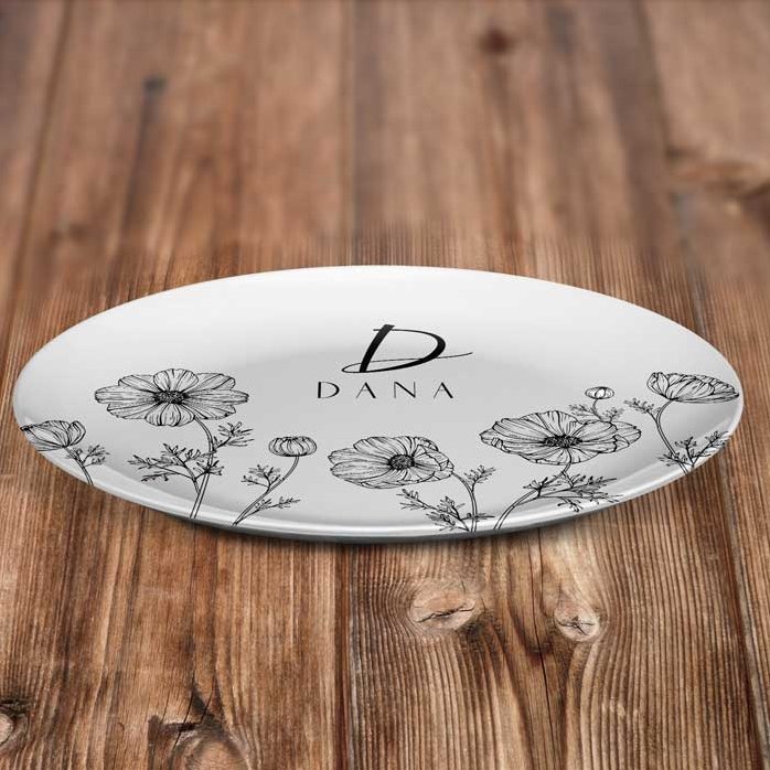Farfurie personalizată cu initială și text - Flowers