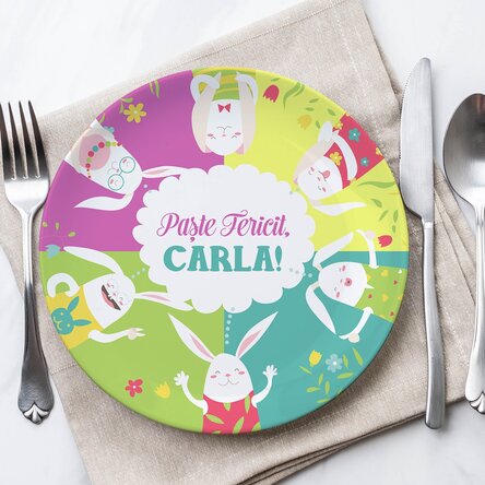 Farfurie personalizată cu text - Easter Bunnies