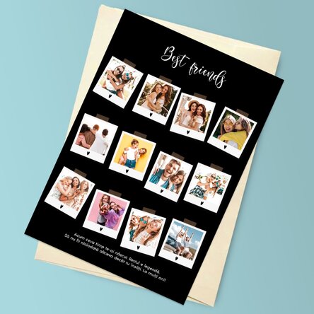 Felicitare magnetică personalizată cu 12 poze și text - Polaroid