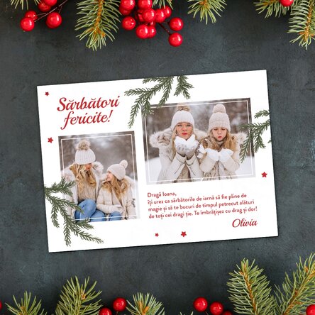 Felicitare magnetică personalizată cu 2 poze și mesaj de Crăciun 