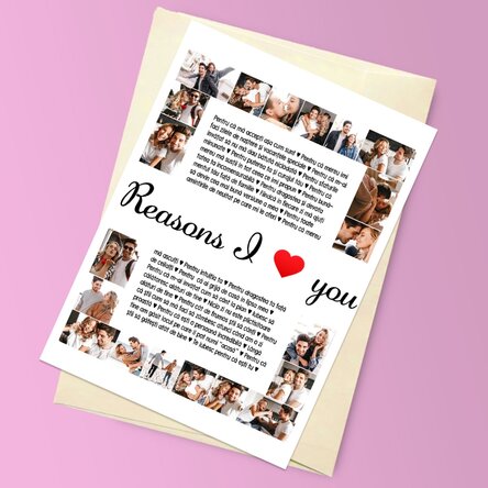 Felicitare magnetică personalizată cu 20 de poze și text - Reasons I love You