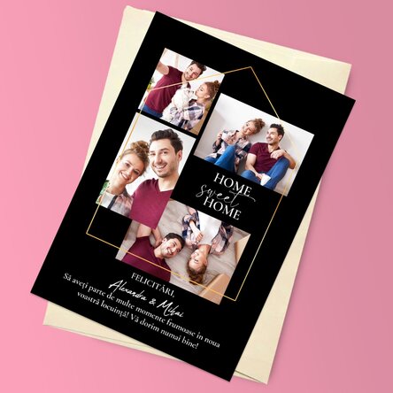 Felicitare magnetică personalizată cu 4 poze și text pentru casă nouă