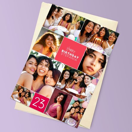 Felicitare magnetică personalizată cu 9 poze și text pentru zi de naștere 