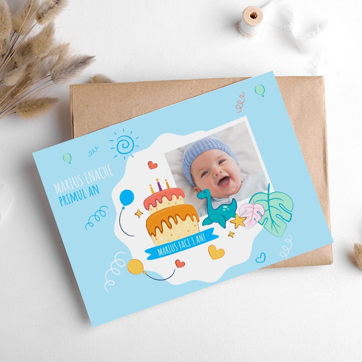 Felicitare magnetică personalizată cu o poză pentru aniversarea copilului tău