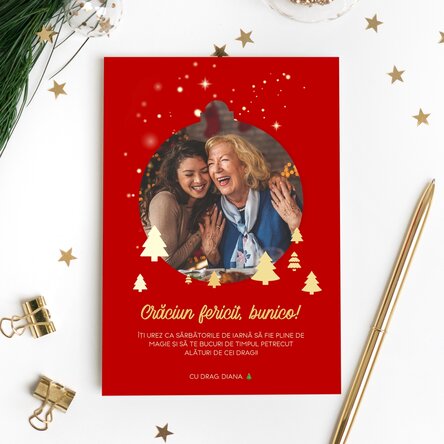 Felicitare magnetică personalizată cu o poză și mesaj de Crăciun pentru bunici