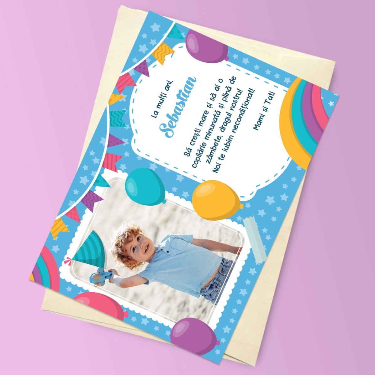 Felicitare magnetică personalizată cu o poză și mesaj pentru copii