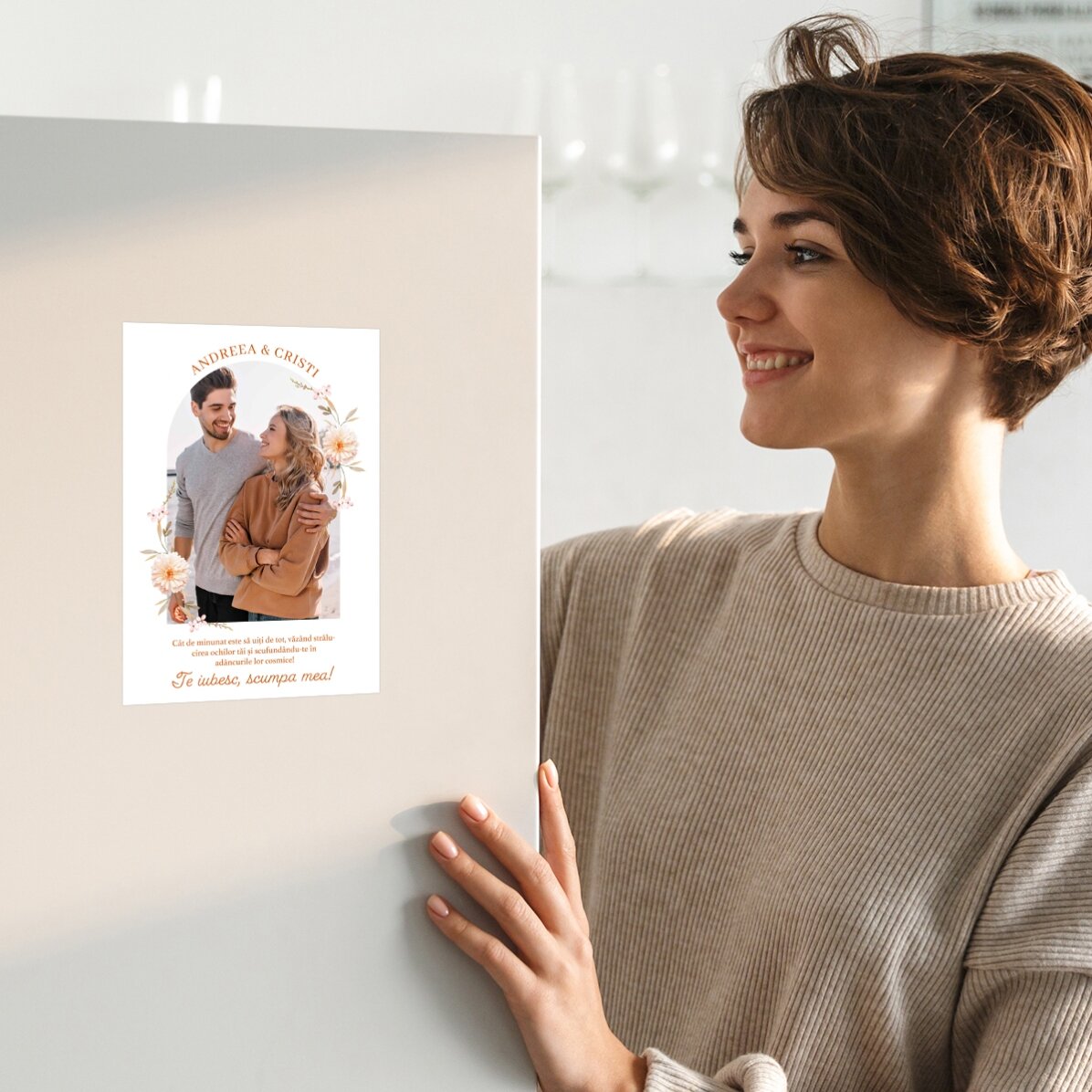 Felicitare magnetică personalizată cu o poză și text - Mesaj pentru iubit/iubită