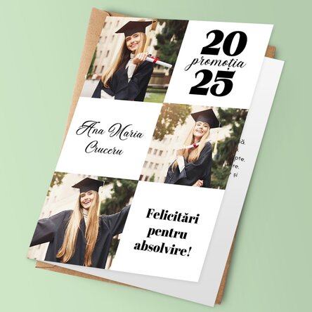Felicitare personalizată cu 3 poze și text  - Absolvire