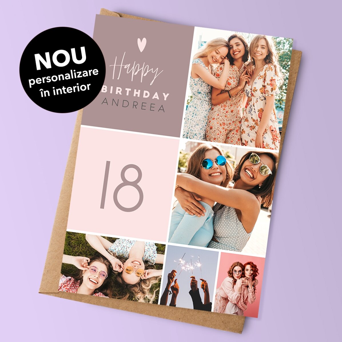 Felicitare personalizată cu 5 poze și text - Happy birthday