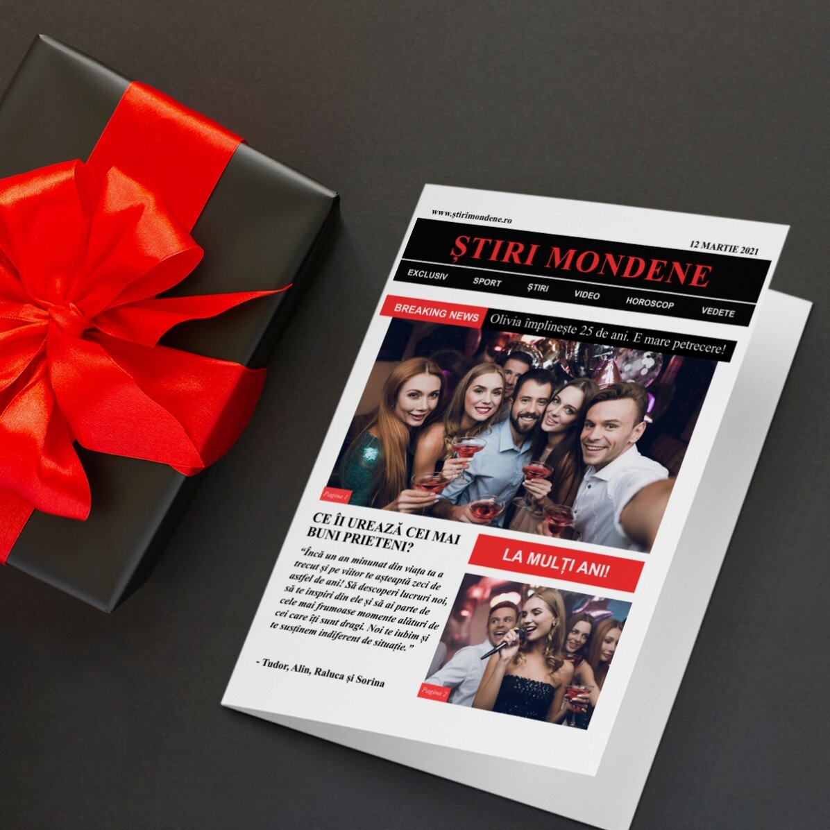 Felicitare personalizată cu fotografii și text - Breaking News