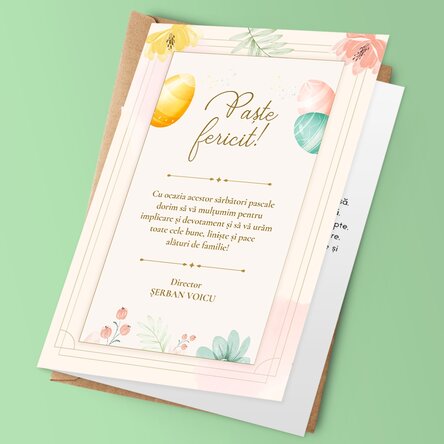 Felicitare personalizată cu logo și mesaj de Paște