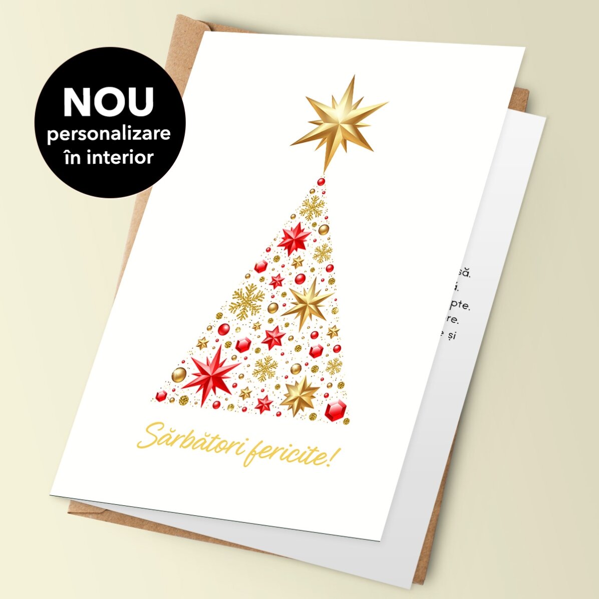 Felicitare personalizată cu logo și mesaj - Gold Christmas Tree