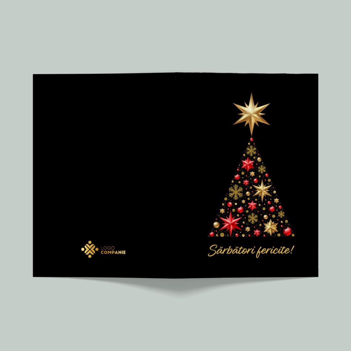 Felicitare personalizată cu logo și mesaj - Gold Christmas Tree