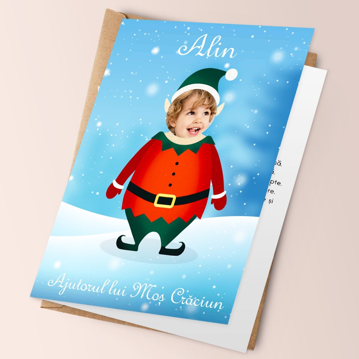 Felicitare personalizată cu poză și text - Ajutorul lui Moș Crăciun