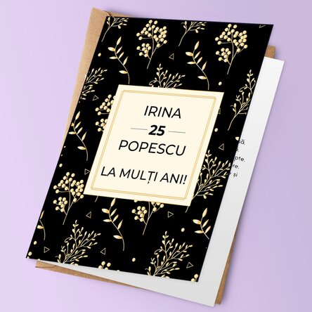 Felicitare personalizată cu text - Gold flowers