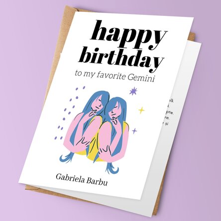 Felicitare personalizată cu text - Zodia Gemeni