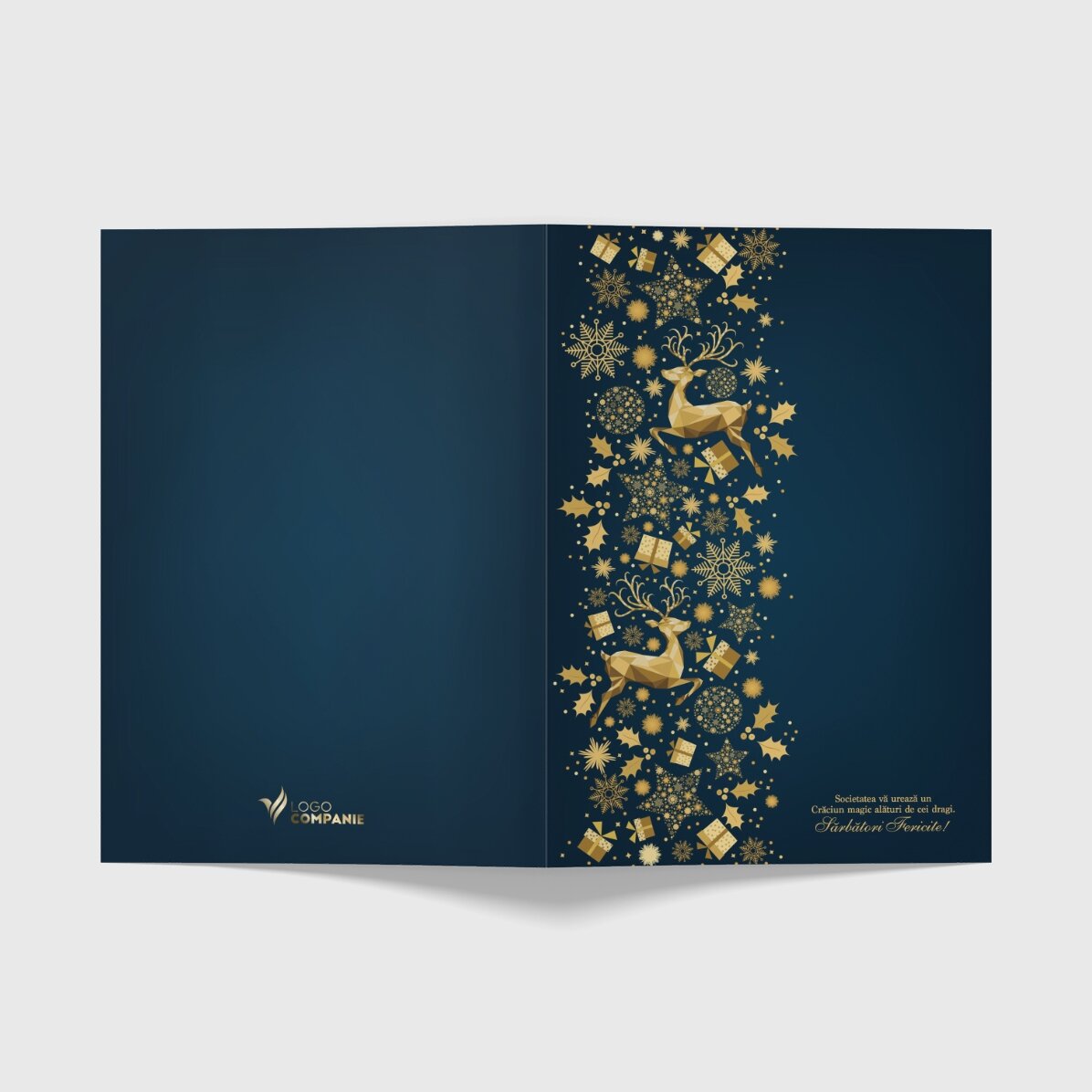 Felicitare personalizată față verso cu text și logo - Poveste de Crăciun