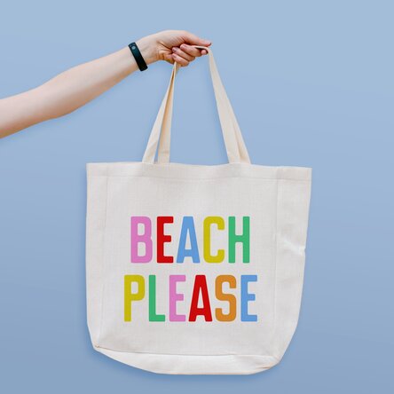 Geantă de plajă personalizată cu text - Beach please multicolor