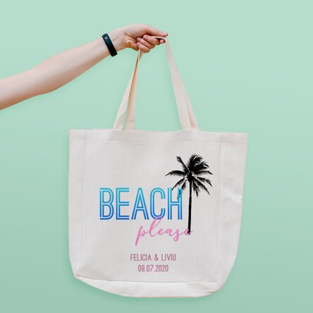 Geantă de plajă personalizată cu text - Beach please