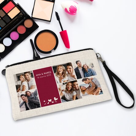Gentuță pentru cosmetice personalizată cu text și 6 poze