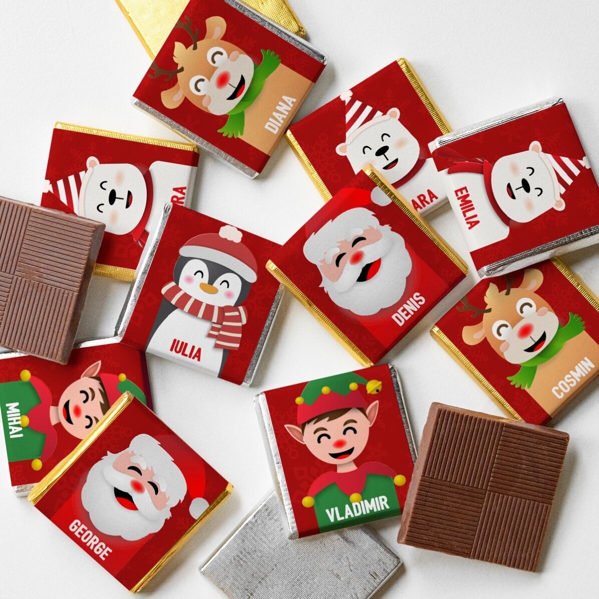 Glob cu 10 mini ciocolățele personalizate cu nume - Merry Christmas