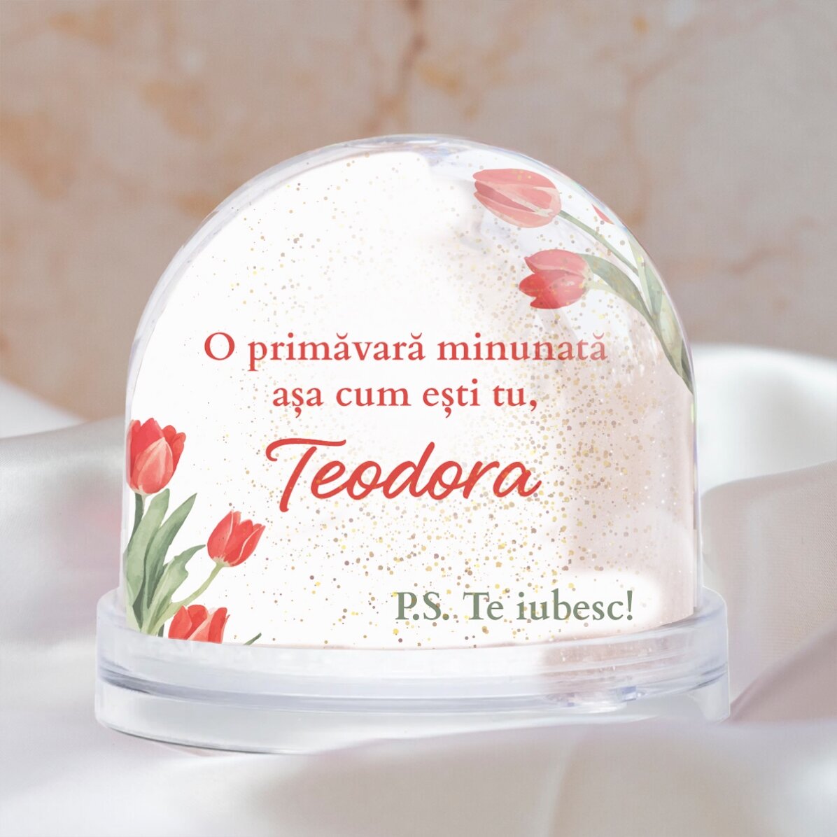 Glob de birou personalizat cu poză și text - O primăvară minunată cum ești tu