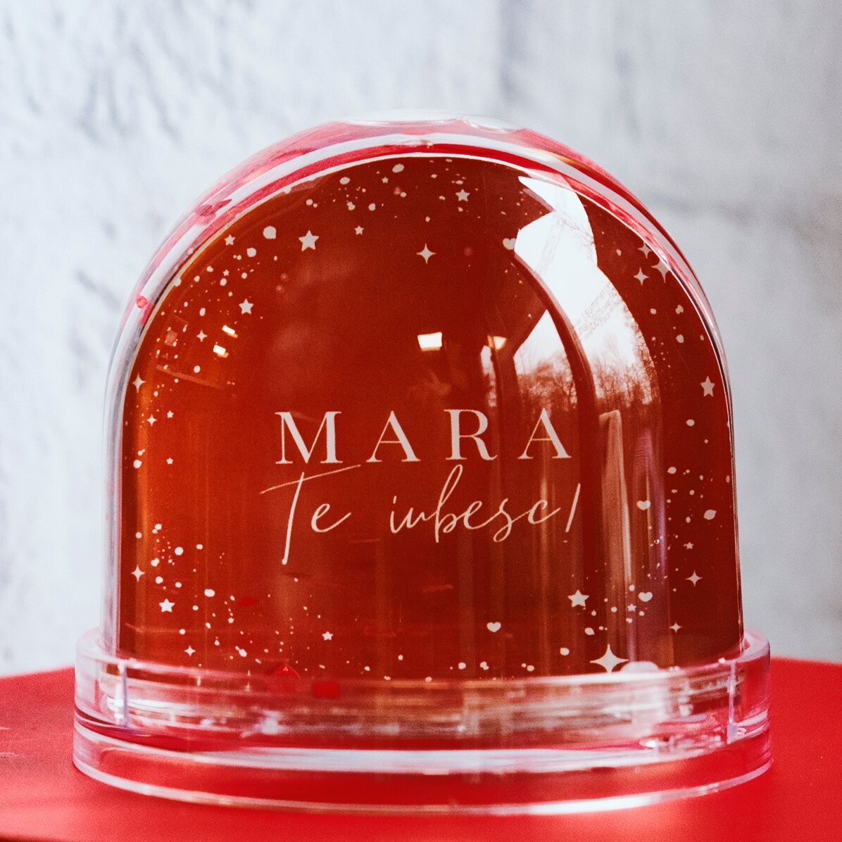 Glob de birou personalizat cu poză și text - Te iubesc!