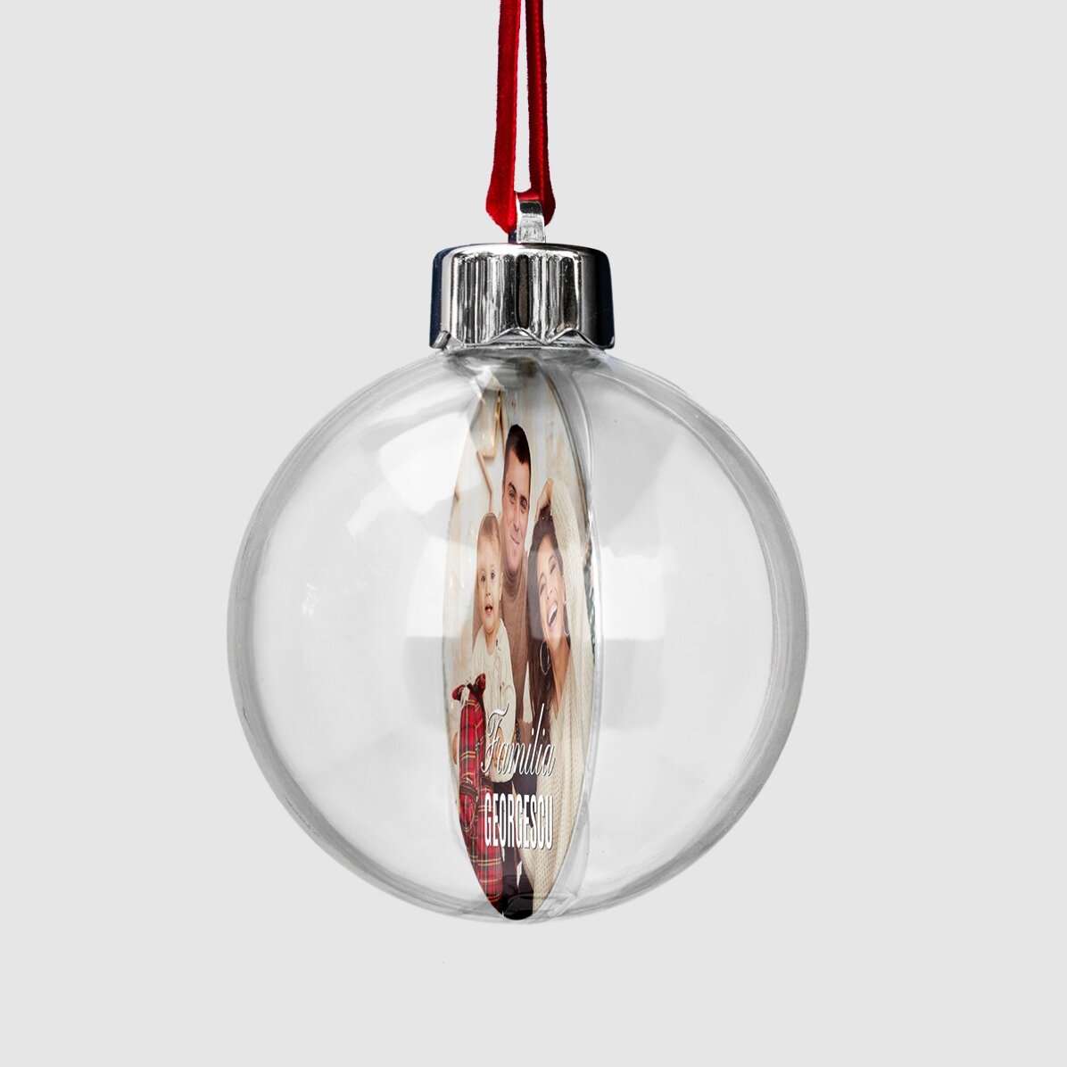 Glob transparent personalizat față-verso cu două fotografii și text