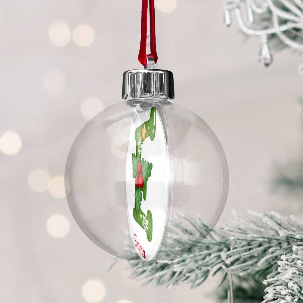 Glob transparent personalizat față-verso cu o poză și mesaj - Crăciun fericit!