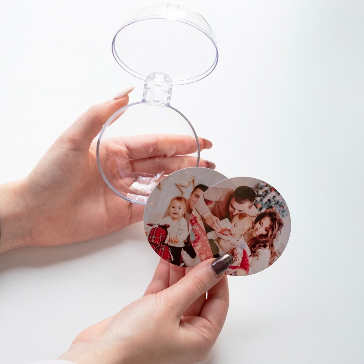 Glob transparent personalizat față-verso cu o poză și mesaj - Primul Crăciun împreună